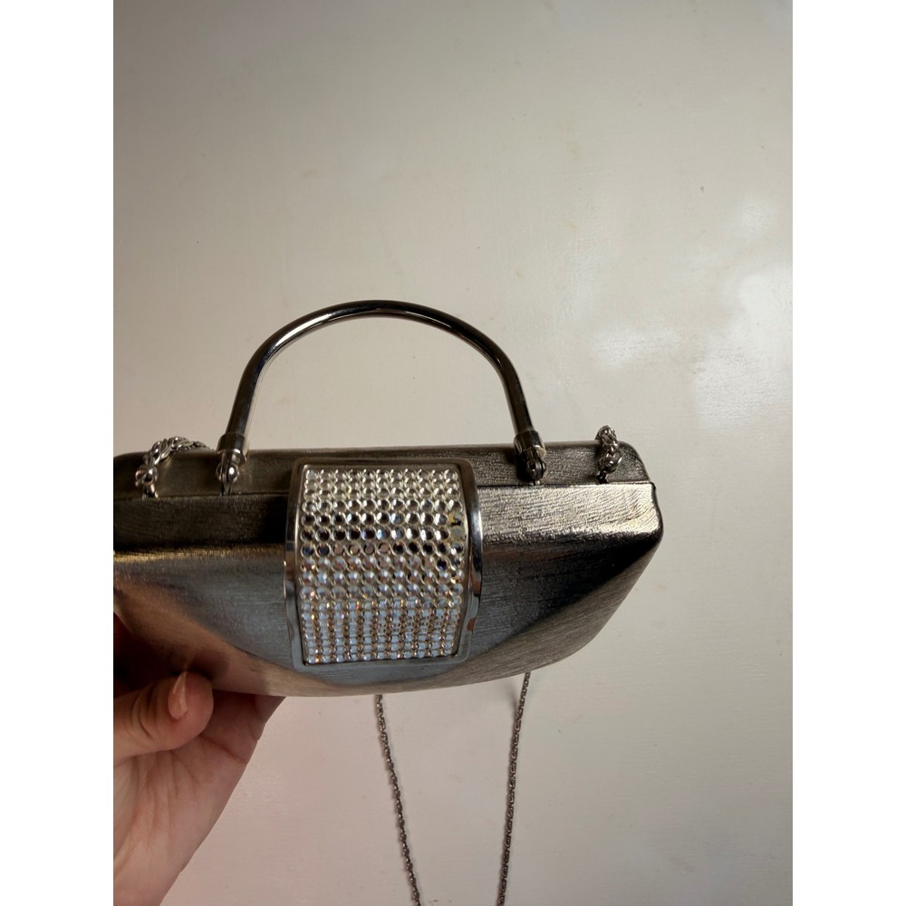 Vintage Daniella Evening Clutch Bag OS Silver Excellent Crystal Clasp Crossbody - Picture 6 of 8